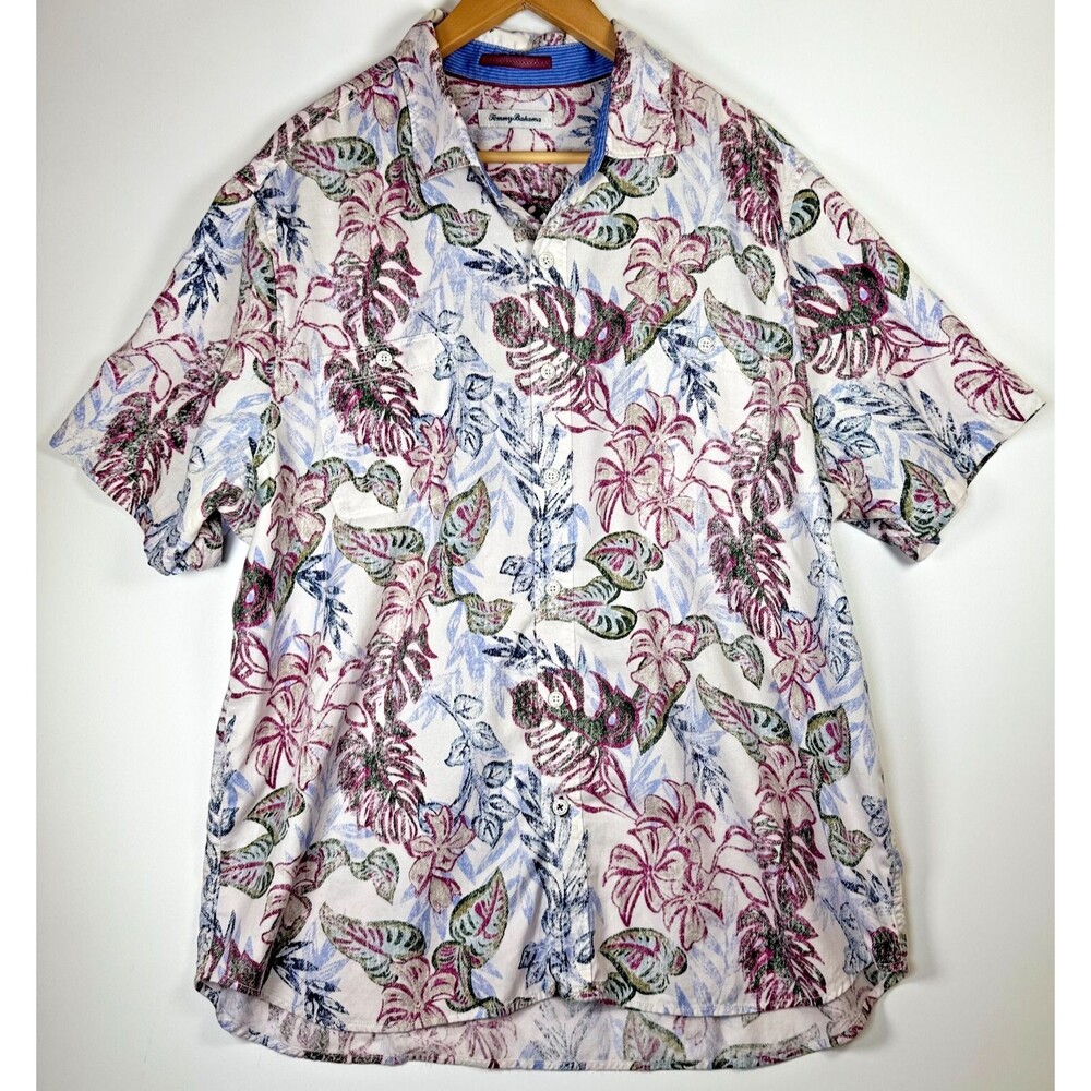 Tommy Bahama Extra Large Reverse Print Camp Shirt Tencel‎ Cotton Tropical Leaf